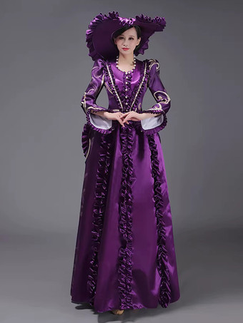 シャンパン バッスル ヴィクトリアン ドレス パッド入り ショルダー 長袖 ポリエステル エレガント ボール レトロ ドレス 帽子付き