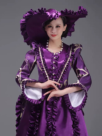 シャンパン バッスル ヴィクトリアン ドレス パッド入り ショルダー 長袖 ポリエステル エレガント ボール レトロ ドレス 帽子付き