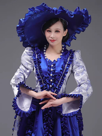 シャンパン バッスル ヴィクトリアン ドレス パッド入り ショルダー 長袖 ポリエステル エレガント ボール レトロ ドレス 帽子付き