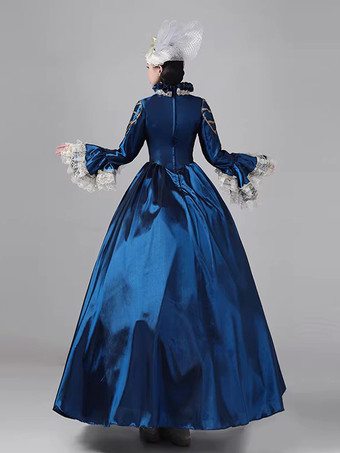 レディース レトロ ビクトリアン ドレス ロング レース フレアスリーブ ボール ロココ ドレス ヘッドウェア付き