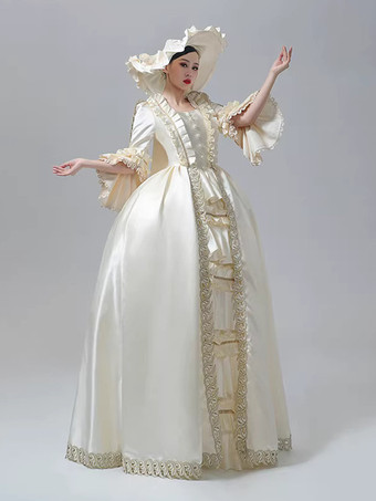 女性用ビクトリアンドレス シャンパン 長袖 レトロ ボールガウン 帽子付き