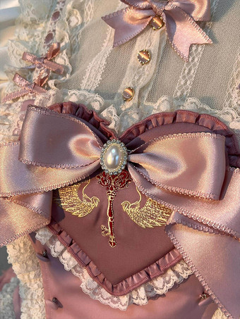 Abito Lolita rosa dolce con gonna a balze e fiocchi a cuore