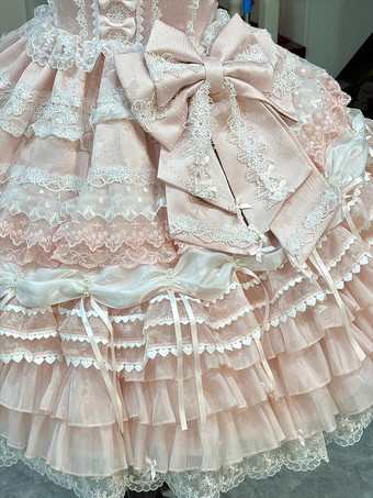 ピンクのスイートロリータドレス フリル レース リボン ケープ付きドレス セット