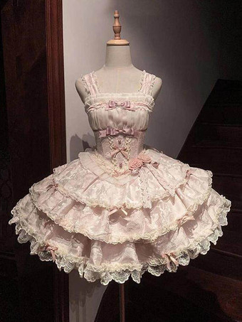 ピンクのスイートロリータドレス姫リボンフリル半袖トップスJSKドレスセット