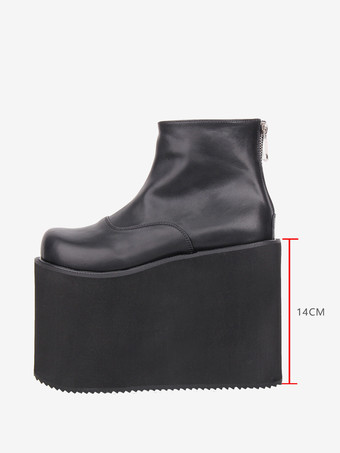 ゴシックロリータブーツ プラットフォーム ブラック ラウンドトゥ PUレザー アンクル丈 ロリータシューズ