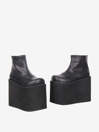 ゴシックロリータブーツ プラットフォーム ブラック ラウンドトゥ PUレザー アンクル丈 ロリータシューズ