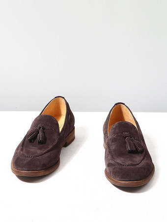 メンズ スエード ボートローファー ラウンドトゥ スリッポン カジュアルシューズ タッセル付き