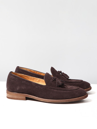 メンズ スエード ボートローファー ラウンドトゥ スリッポン カジュアルシューズ タッセル付き