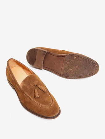 メンズ スエード ボートローファー ラウンドトゥ スリッポン カジュアルシューズ タッセル付き