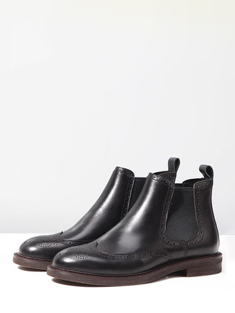 ブラック メンズ チェルシーブーツ ラウンドトゥ ブリティッシュ ラウンドトゥ アンクルブーツ