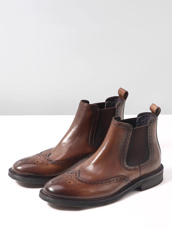 ブラウン メンズ チェルシーブーツ ラウンドトゥ ブリティッシュ ラウンドトゥ アンクルブーツ