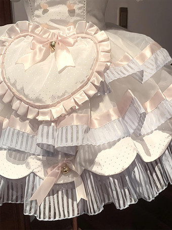 Vestido Lolita Dulce Traje de Mucama Corto Lazos Volantes Vestido Lolita Blanco con Gargantilla