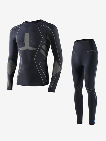 ブラック メンズ アウトドア 速乾 スキーアンダーウェアセット 通気性 吸湿発散性 コンプレッション ツーピースセット