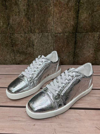 レディース カジュアルスニーカー ラウンドトゥ スネーク柄 レースアップ スケートシューズ