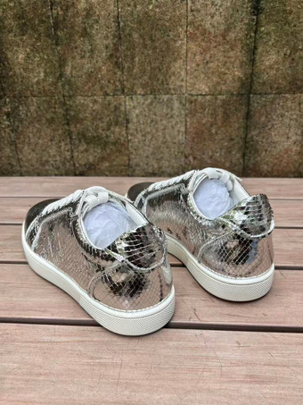 レディース カジュアルスニーカー ラウンドトゥ スネーク柄 レースアップ スケートシューズ