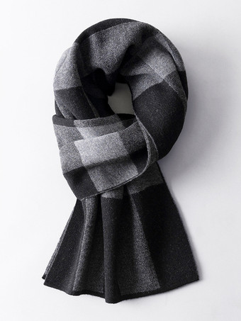 ブラック 100%ウール メンズ マフラー チェック柄 マフラー ネックウォーマー