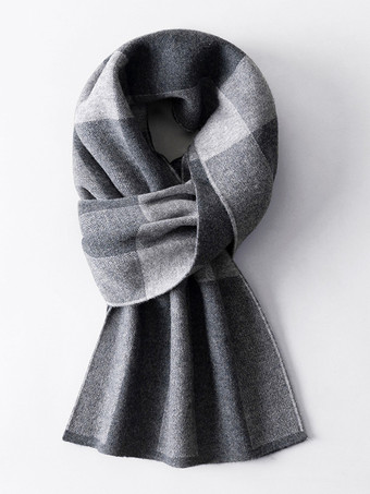 グレイ100%ウール メンズ マフラー チェック柄 マフラー ネックウォーマー