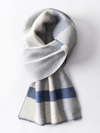 ライトグレー 100%ウール メンズ マフラー チェック柄 マフラー ネックウォーマー