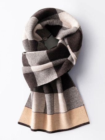 ブラウン 100%ウール メンズ マフラー チェック柄 マフラー ネックウォーマー