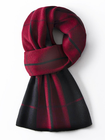 ダークレッド100%ウール メンズ マフラー チェック柄 マフラー ネックウォーマー