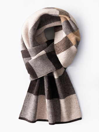 カーキ 100%ウール メンズ マフラー チェック柄 マフラー ネックウォーマー