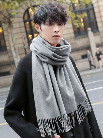 グレイメンズ スカーフ 冬用 ピュアウール ネックウォーマー タッセル付き