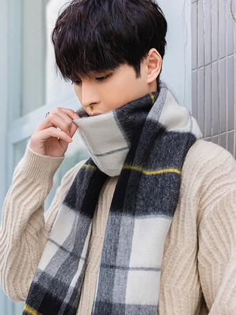 ダークグレー メンズ スカーフ 冬用 ピュアウール ネックウォーマー タッセル付き