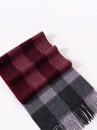 100%ウール メンズ マフラー クラシック チェック柄 タッセル付き