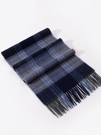 100%ウール メンズ マフラー クラシック チェック柄 タッセル付き