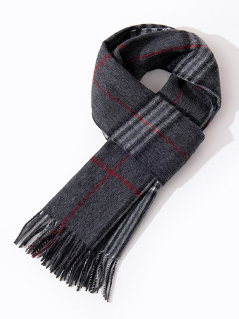 100%ウール メンズ マフラー クラシック チェック柄 タッセル付き