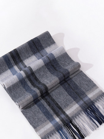 100%ウール メンズ マフラー クラシック チェック柄 タッセル付き