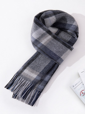 100%ウール メンズ マフラー クラシック チェック柄 タッセル付き