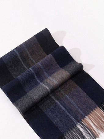 100%ウール メンズ マフラー クラシック チェック柄 タッセル付き