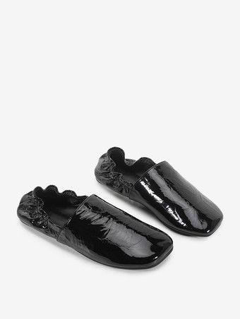 バーガンディ バレエフラット 本革 スクエアトゥ スリッポン フラットシューズ