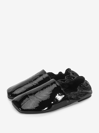 ブラック バーガンディ バレエフラット 本革 スクエアトゥ スリッポン フラットシューズ