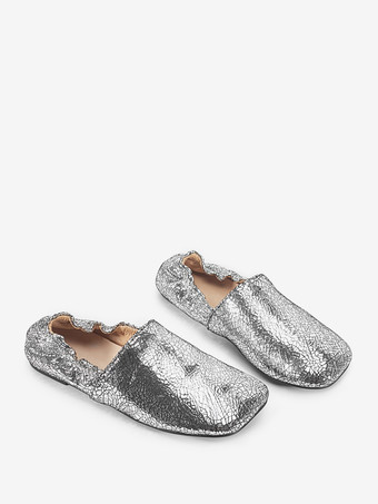 バーガンディ バレエフラット 本革 スクエアトゥ スリッポン フラットシューズ