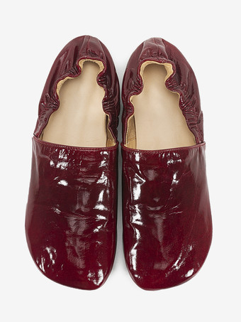 バーガンディ バレエフラット 本革 スクエアトゥ スリッポン フラットシューズ