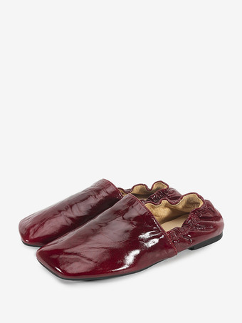ワインレッド バーガンディ バレエフラット 本革 スクエアトゥ スリッポン フラットシューズ