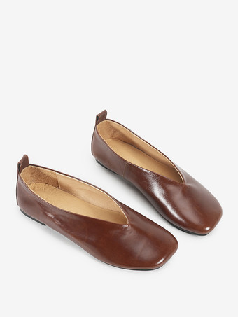Bailarinas de piel auténtica con punta cuadrada para mujer