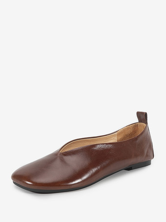Bailarinas de piel auténtica con punta cuadrada para mujer