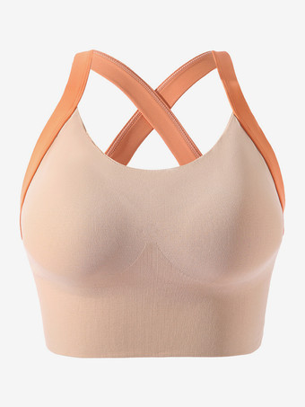 肌色ビスチェ ラベンダー ハイインパクト スポーツブラ レディース ワイヤレス マキシマムサポート レーサーバック ランニング ヨガ トップ リフト付き