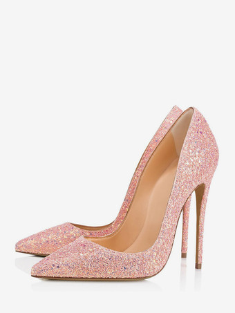 RosaGlitzernde High Heels mit spitzer Zehenpartie zum Hineinschlüpfen Partyschuhe