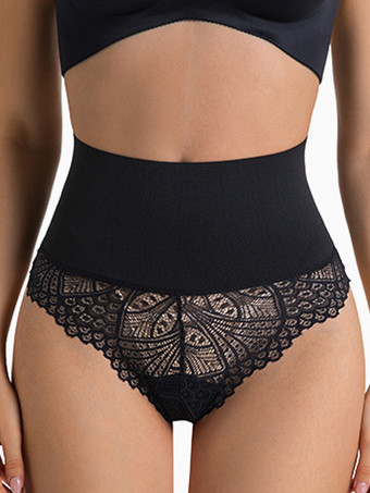 ブラック レースディテール ハイウエスト シェイパー レディース お腹周りをコントロール ヒップアップ ひもボディスーツ プラスサイズ スカルプティングガードル