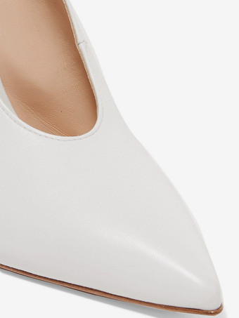 ホワイトハイヒール レディース ポインテッドトゥ スリングバックパンプス
