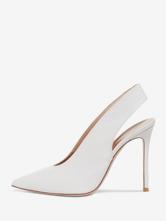ホワイト ホワイトハイヒール レディース ポインテッドトゥ スリングバックパンプス
