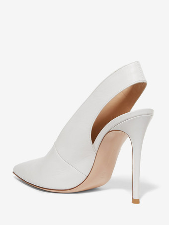ホワイトハイヒール レディース ポインテッドトゥ スリングバックパンプス