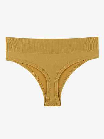 イエローランジェリーショーツ ピュアエステティックTバック レディース シームレス インビジブル ミッドライズ プラスサイズ Tバック