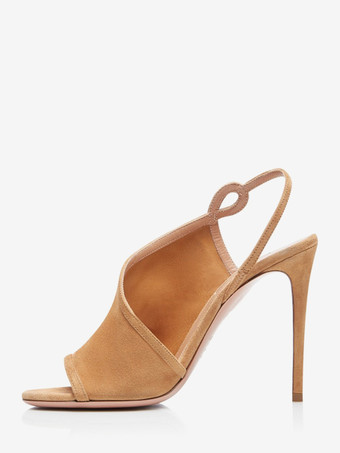 ハイヒールサンダル スエード オープントゥ スティレットヒール サンダル シューズ