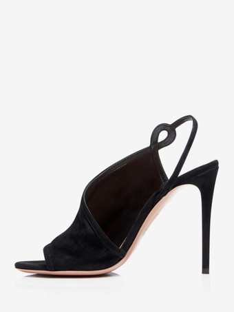 ハイヒールサンダル スエード オープントゥ スティレットヒール サンダル シューズ