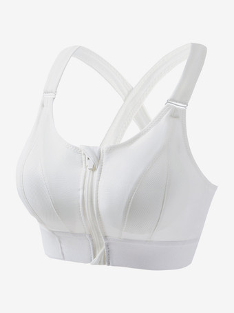 ビスチェ ホワイト ツートン シェイピング フロントジップ スポーツブラ レディース ハイサポート ワイヤレス レーサーバック ヨガブラ